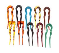 SMASOLO 10pcs U-shaped Hairpins Vintage Leopard Plastic Hair Forks for Women Stylish Headdress Hair Sticks for Elegant Updo Hairstyles Multi-color Simple Clips