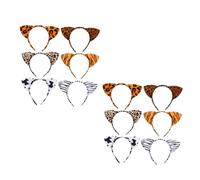SMASOLO 12pcs Animal Ear Hairbands Leopard Tiger Zebra Cow Pattern Decorative Hair Hoops for Costume Parties Role Play and Themed Events Comfortable