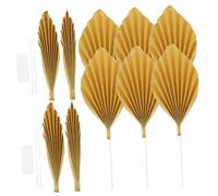 SMASOLO 12pcs Cake Decoration Flag Wedding Cake Decorating Leaf Birthday Party Decoration Birthday Decorations Thanksgiving Fan Leaf Cake Decorations Leaf Cake Picks 50th Luau Golden Paper