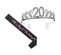 SMASOLO 1Set Birthday Rhinestone Crown and Sash Hair Comb and Elegant Birthday Party Sash Accessory for Birthday Queen Celebrations and Special Occasions