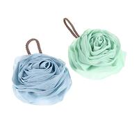 SMASOLO 2 Pcs Flower Shape Shower Balls Mesh Bath Poufs Exfoliating Bath Sponges for Women Adults with Quick Dry Design and Hanging Rope in Sky Green