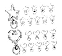 SMASOLO 20 Pcs Metal Rotating Lobster Clasp Keychain Clips Silver Heart Star Shapes Spring Loaded Buckle Replacement for Handbag Hardware DIY Craft Keyring Clip