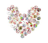 SMASOLO 200 Pcs Round Wooden Buttons in Colorful Flower Printed White Base DIY Sewing Buttons for Clothing Crafts Knitting Scrapbooking Decorative Needlework Accessories