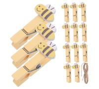 SMASOLO 20pcs Mini Wooden Bee Clothespins with Jute Rope Cute Cartoon Photo Clips for Crafts Party Decorations Home Accessories Strong Grip for Hanging Pictures Cards Notes and Clothes