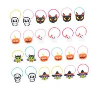SMASOLO 24pcs Halloween Fine Hair Bands Elastic Hair Holders with Witch Skull Pumpkin Designs for Ponytail Gentle for Women