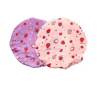 SMASOLO 2pcs Adjustable Large Peva Shower Caps for Women with Double Layer Design Soft Hair Cover for Long Thick Curly Hair Reusable Bath Hats with Cute Strawberry Pattern for Spa and Home
