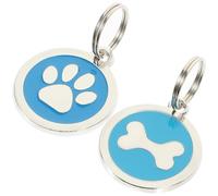 SMASOLO 2pcs Blue Round Shape Pet Id Tags with Paw Print and Bone Design, Anti-Lost Dog and Cat Name Tags, Engraved Pet Information Collar Accessories for Puppy and Cat Supplies