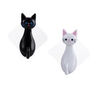 SMASOLO 2Pcs Cartoon Cat Wall Hooks Adhesive Door Back Hooks for Bedroom Bathroom Kitchen Cute Kawaii Decorative Storage Hangers in Black White Strong Hold for Towels Coats Bags