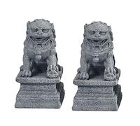 SMASOLO 2Pcs Creative Miniature Guardian Lion Statues Sandstone Landscaping Decor for Garden Pots and Indoor Micro Landscape Compact Feng Shui Figurines for Home and Office Decoration