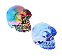 SMASOLO 2pcs Crystal Skull Figurines Hand Polished with Kaleidoscope Colors Compact Space Saving Skeleton Head Statues for Halloween Home Office Decor Collectibles