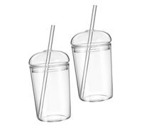 SMASOLO 2pcs Glass Cups with Glass Straws Transparent Large Capacity Water and Juice Drinking Cups Smooth Surface Beverage Containers for Home and Kitchen