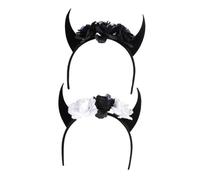 SMASOLO 2Pcs Halloween Skull Horn Headband with Fabric Flower and Skeleton Design Comfortable Cosplay Headpieces for Women Party Costume Accessory for Halloween and Themed Events