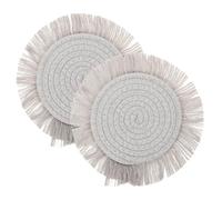 SMASOLO 2Pcs Heat Resistant Cotton Woven Tableware Mats with Tassels Insulation Placemats and Bowl Pads Grey Cotton Rope Design for Dining Kitchen Cafe Hotel Use