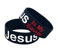 SMASOLO 2pcs Jesus Is My Savior Silicone Bracelets, Black Unisex Silicone Wristbands with Inspirational Letters, Religious Wristband Jewelry for Sports and Daily Wear