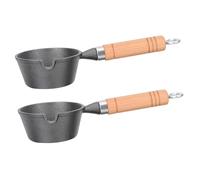 SMASOLO 2pcs Mini Cast Iron Melting Pot Small Saucepan with Wood Handle Spout Milk Butter Warmer for Cooking Candy Chocolate Oil Heating Multifunctional Kitchen Tool