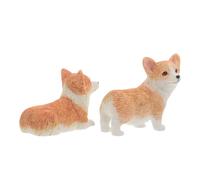 SMASOLO 2pcs Miniature Resin Corgi Dog Figures Cute Yellow-White Standing Lying Puppy Statues Car Dashboard Ornaments Small Animal Decorations for Home and Office