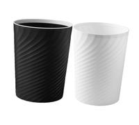 SMASOLO 2pcs Open-top Waste Buckets for Kitchen Bathroom Office Round Threaded Rim Garbage Containers in White and Black Simple Design Practical Trash Bins for Home and Workspace