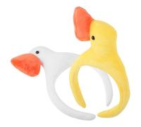 SMASOLO 2pcs Plush Goose Headband Hair Hoops for Party and Washing Face, Soft Yellow and White Animal Head Wear Accessories for Women and