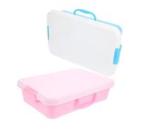 SMASOLO 2pcs Portable Plastic Sandbox with Lid, Outdoor Sensory Play Tray, Handheld Storage Box for Boys, Blue-white Pink-white