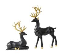 SMASOLO 2pcs Resin Reindeer Figurines Modern Origami Style Home Decor Table Centerpieces for Living and Dining Desktop Ornaments Black Medium