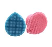SMASOLO 2pcs Silicone Facial Cleansing Brush with Stand-up Base Handheld Soft Bristle Scrubber for Gentle Exfoliation Blackhead Removal Scalp and Head Massage Shampoo Brush in Pink Blue