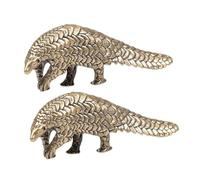 SMASOLO 2pcs Small Brass Pangolin Figurine for Feng Shui Wealth and Prosperity Vintage Style Animal Sculpture for Home Office Desk Decoration Compact Collectible Art Ornament