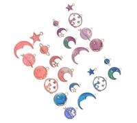 SMASOLO 3 Sets DIY Craft Making Accessories Alloy Moon Star Pendants for Necklace Bracelet Earrings Key Chains Bright Colored Decorative Jewelry Charms for Handmade