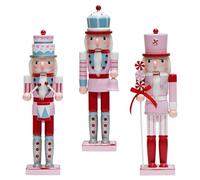 SMASOLO 3pcs 38cm Pastel Wooden Nutcracker Figures Set, Traditional Standing Nutcracker Soldier Ornaments for Christmas Table, Indoor Holiday Party and Desktop Decoration