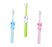 SMASOLO 3pcs Cartoon Toothbrush for Years Old Soft Bristles Gentle Gums Tongue Cleaner Adorable Cat Design Oral Care Tools with Protective Covers in Green Pink and Blue
