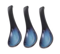 SMASOLO 3pcs Ceramic Ramen Spoons Asian Soup Serving Spoons Japanese Porcelain Kiln Fired Heat Resistant Glossy Finish for Rice Porridge Dumplings Dishwasher Safe