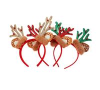 SMASOLO 3pcs Christmas Deer Antlers Headband for Adults Lightweight Plush Reindeer Horns with Ears in Red Green Gold Festive Hair Hoop for Holiday Parties Halloween Cosplay Xmas Dress-up