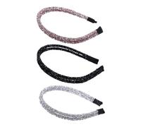 SMASOLO 3pcs Crystal Rhinestone Headbands Set, Shiny Glitter Hair Hoops for Women, Silver White Black Silver Powder Colors, Wedding Party Hair Accessories