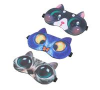 SMASOLO 3Pcs Cute Cartoon Animal Sleep Mask Set with Cat Patterns, Light-Blocking Soft Eye Masks for Women’S Night Sleep, Comfortable 3D Design for Travel and Home Use