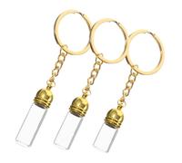 SMASOLO 3pcs Glass Bottle Keychain Tiny Empty Bottles Gold Acrylic Caps Key Ring for Perfume Travel Refillable Keychain