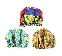 SMASOLO 3pcs Kids Satin Adjustable Sleeping Caps Elastic Hair Protection Double Layer Printed Sleep Hats for Home Travel Peacock, Yellow Daisy, Light Blue