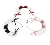 SMASOLO 3PCS Lolita Maid Bowknot Hairband Set with Lace Ribbon Bow, Burgundy Pink Black Fabric Headbands for Women Anime Cosplay, Gothic Tea Party, Vintage Maid Costume Accessories