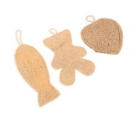SMASOLO 3pcs Natural Loofah Sponge Set - Soft Exfoliating Bath Scrubber with Heart, Fish Bear Shapes - Body Scrub Sponge Pads for Gentle Shower Cleansing and Spa Use