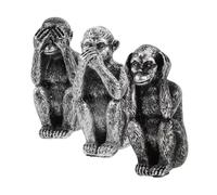 SMASOLO 3pcs Resin Monkey Figurines Silver Artistic Animal Statues for Desk Bookshelf Living Room Decor Symbolic Mindfulness Wisdom Ornaments for Home Office