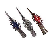 SMASOLO 3Pcs Retro Large Crystal Duckbill Hair Clips for Metal Hairdressing Clamps in Black Blue Red Vintage Style Hair Accessories for Styling Salon and Daily Use