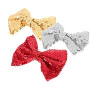 SMASOLO 3pcs Sequin Hair Bow Clips Decorative Girls Hair Accessories Little Girls Prom Performance Headdress in Red Gold Silver
