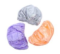 SMASOLO 3Pcs Shower Caps for Women Pure Color Bath Hair Caps with Loose Straps Suitable for Long Thick Curly Hair Multipurpose Makeup and Bath Use Pink Orange Light Purple Light Gray
