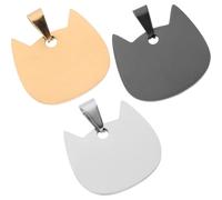 SMASOLO 3pcs Stainless Steel Pet Id Tags Dog Collar Accessories Cat-Shaped Blank Engraved Name Tags for Dogs and Cats in Gold Silver Black