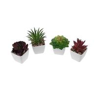 SMASOLO 4pcs Artificial Succulent Plants Set, Mini Faux Succulents in Red Aloe, Small Sword Grass, Happy Lotus and Water Lotus, Decorative Simulated Bonsai for Home and Office Indoor Décor