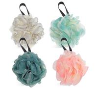 SMASOLO 4Pcs Bath Loofah Balls Body Exfoliators for Luxurious Shower Experience Durable Stylish Design with Hanging Loops Bathing Accessories for Family Use