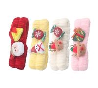 SMASOLO 4pcs Christmas Face Wash Headband Set Reindeer Snowman Plush, Flannel Spa Headbands for, Elastic Makeup Hairbands for Skincare and Face Washing