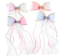 SMASOLO 4pcs Gradient Mesh Ribbon Hair Bows with Bowknot and Pearl Accents Elegant Bowknot Hair Clips for Parties Travel Daily Wear Daughters and Friends