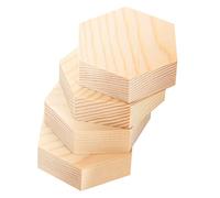 SMASOLO 4pcs Hexagon Wooden Slices DIY Craft Material Unfinished Pine Wood Cutouts Thick Smooth Edges for Painting Mosaic Shapes Handmade Coasters and Decorations