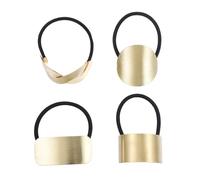 SMASOLO 4pcs Metal Hair Bands Elastic Ponytail for Women Stylish Hair Accessories with Gold Cross Half-round Rectangle Designs