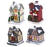 SMASOLO 4PCS Resin Christmas Village Houses Luminous Xmas Tabletop Decorations Creative Holiday Micro Landscape Ornaments for Home Festive Desktop Display
