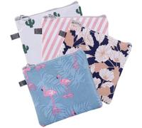 SMASOLO 4Pcs Zippered Sanitary Pads Pouches with Cactus Flamingo Stripe Flower Designs Portable Period Bags for Travel Practical Organizer for Pads Coins Cards and Small Items